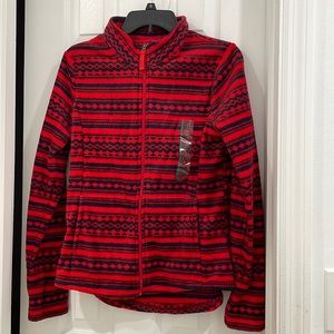 Merona zip up Fleece Sweater Red and Navy Pattern size medium NWT